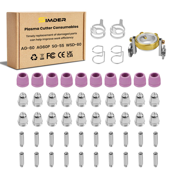 SSimder 30Pcs/55Pcs AG60P Plasma Cutter Torch Consumables