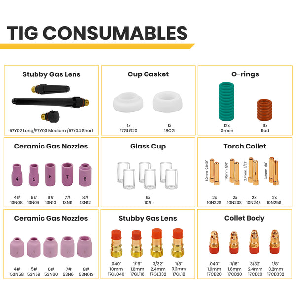 Confezione di materiali di consumo per saldatura TIG SSimder WP17 da 28 pezzi