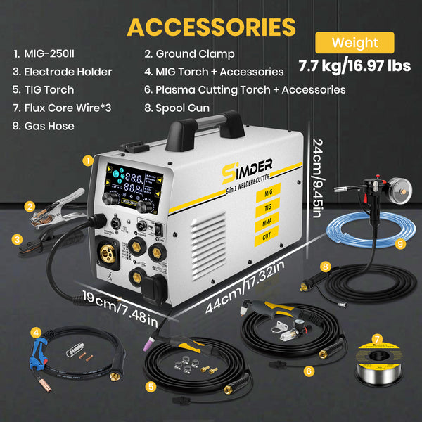 SSIMDER MIG-250 6 In 1 Welder&Plasma Cutter Welder