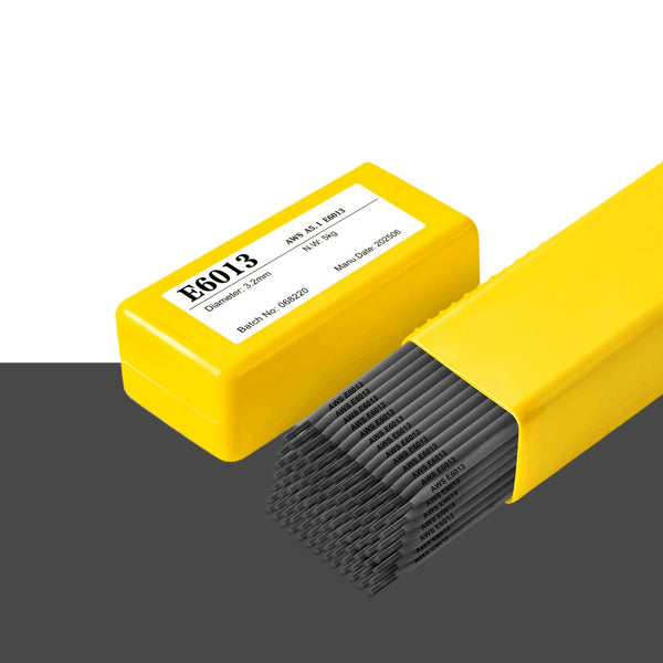 Simder E6013 welding rods in a yellow pack with bare ends showing
